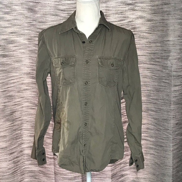 AMERICAN RAG SMALL ARMY GREEN BUTTON DOWN - Picture 1 of 8